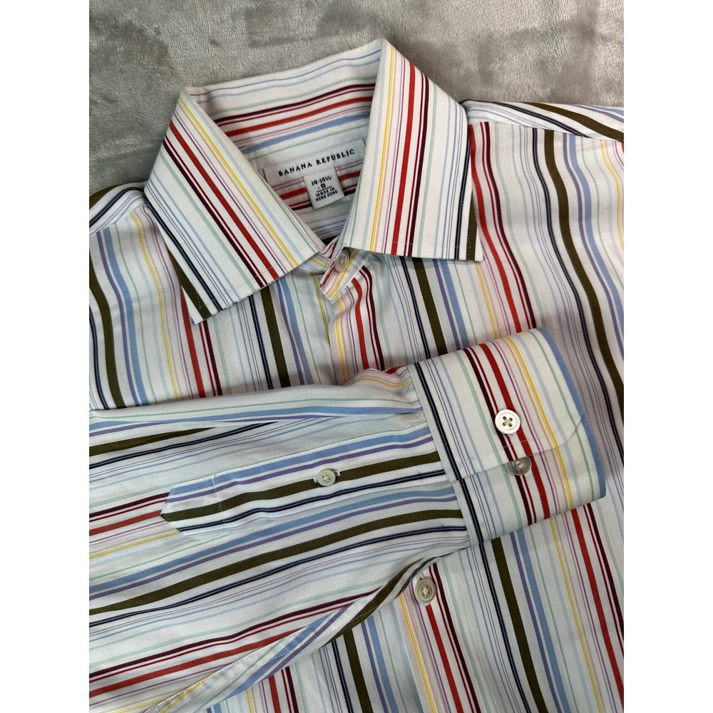 Banana Republic Shirt Mens S Striped Button Down Multicolor 100% Cotton